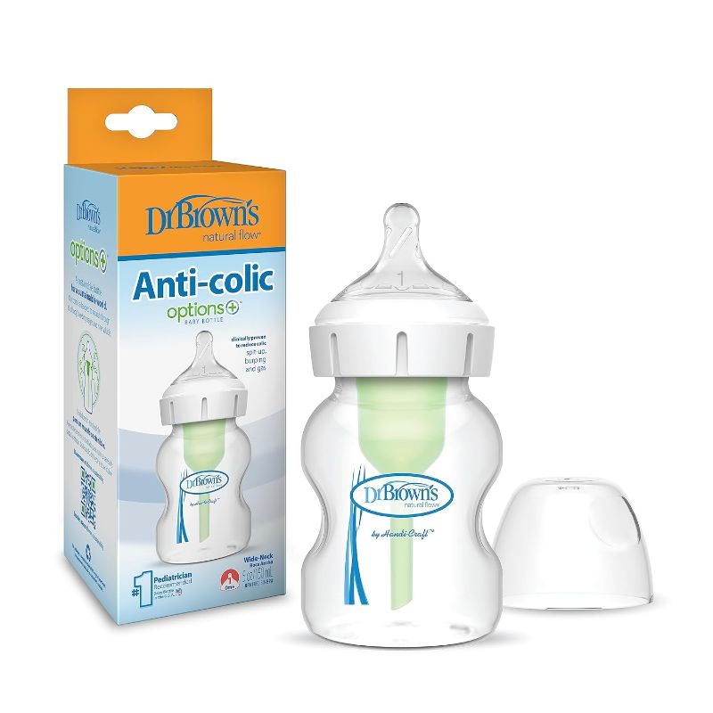 Photo 1 of Dr. Brown's Natural Flow Anti-Colic Options+Wide-Neck Baby Bottle, 5 oz/150 mL, Level 1 Nipple, 1-Pack, 0m+
