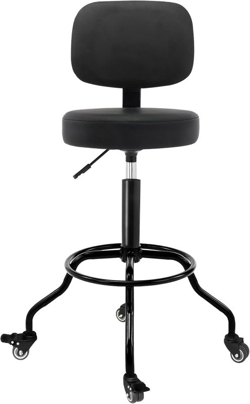 Photo 1 of CoVibrant Lockable Cushioned Shop Stool with Ergonomic Backrest Wheels Adjustable Heavy Duty Swivel Stool for Garage Workbench
