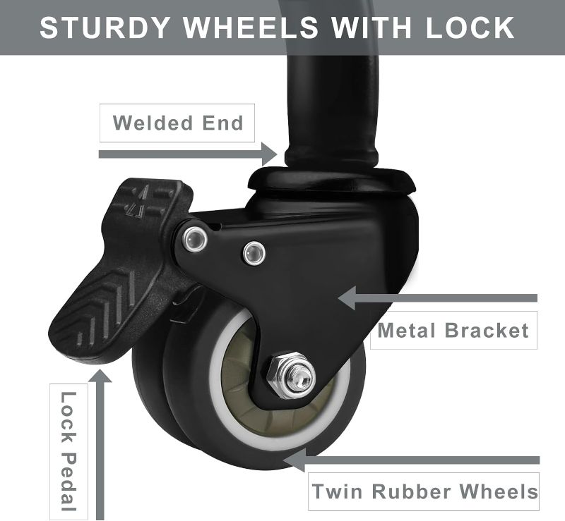 Photo 3 of CoVibrant Lockable Cushioned Shop Stool with Ergonomic Backrest Wheels Adjustable Heavy Duty Swivel Stool for Garage Workbench
