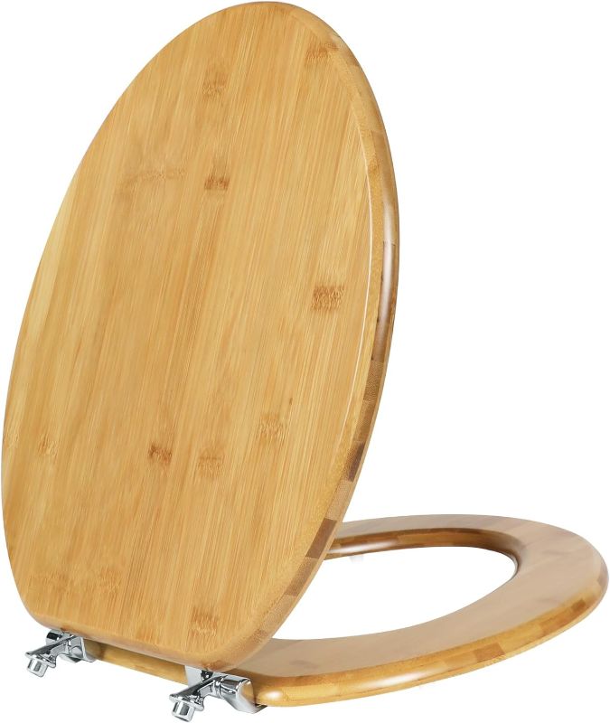 Photo 1 of Elongated Toilet Seat Bamboo Wood Toilet Seat with Zinc Alloy Hinges, Easy to Install also Easy to Clean, Anti-pinch Wooden Toilet Seat
