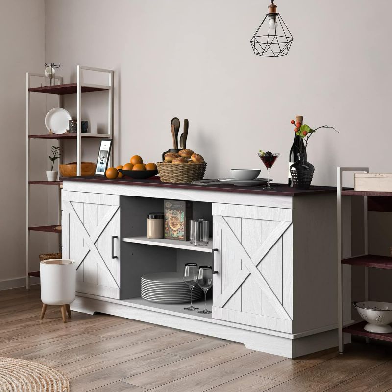 Photo 2 of YITAHOME Buffet Cabinet, Farmhouse Sideboard Buffet Storage Cabinet with Barn Door Coffee Bar Cabinet with Capacity 300 lbs for Home Dinning Living Room, Grey White/Espresso, Height
