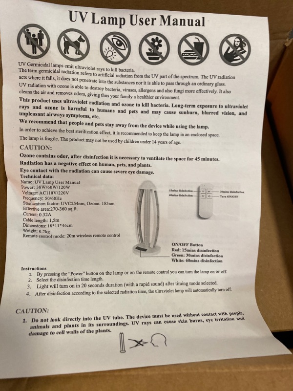 Photo 3 of COOSPIDER UV Light Sanitizer 38 Watts UVC Germicidal Lamp w/Remote Control 185nm Sterilizer Lamp for Home Office School Odor and Mold Removal 3-Gear Timer 15/30/60 Minutes 110V CTUV-38 (WHITE)
