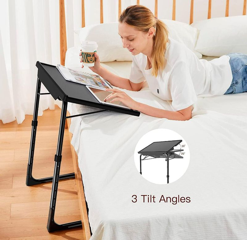 Photo 1 of Totnz TV Tray Table, Folding TV Dinner Table Comfortable Folding Table with 3 Tilt Angle Adjustments for Eating Snack Food, Stowaway Laptop Stand

