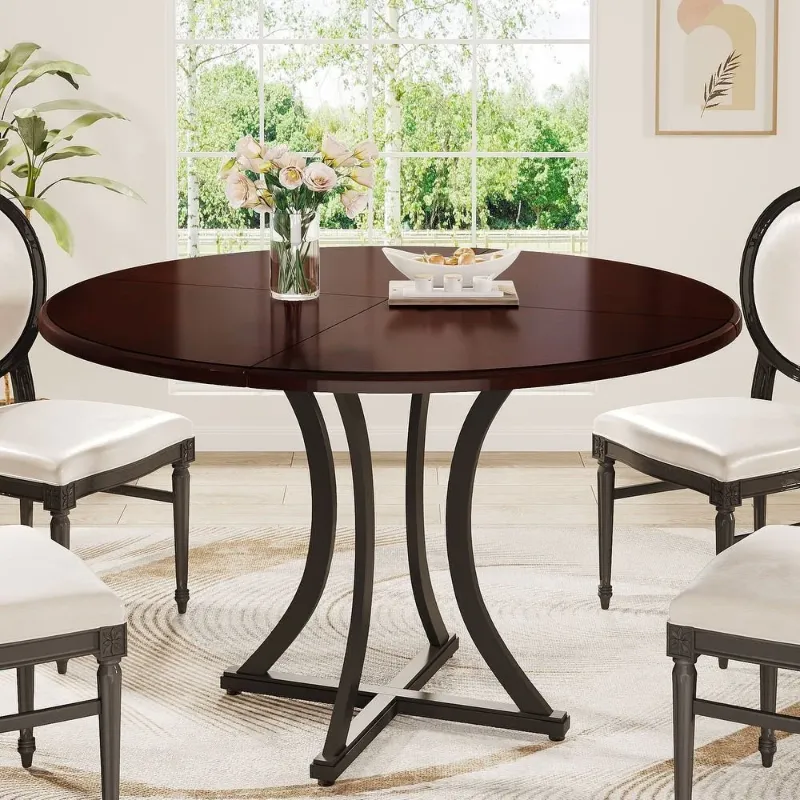 Photo 1 of 47.24" Round Dining Table, Circle Kitchen Table with Metal Base for 4-6 People

