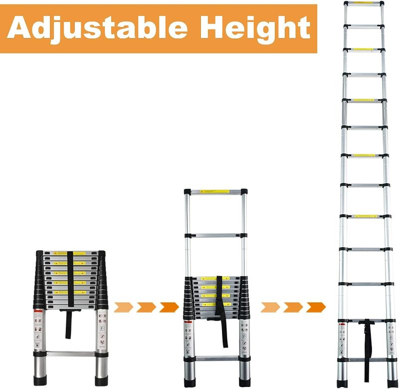 Photo 3 of Telescoping Extension Ladder 14.5 FT, Folding Telescopic Aluminum Ladders, Lightweight Collapsible Ladder Step for RV Roof Attic Home, 330 LB Capacity (14.5 FT)
