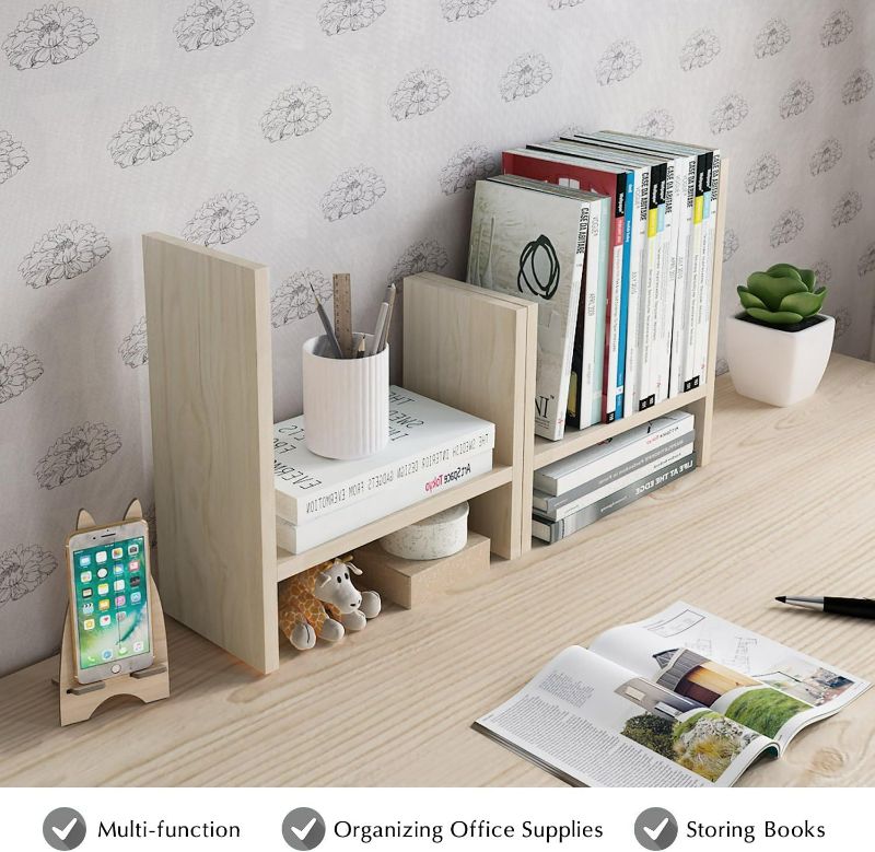 Photo 3 of Jerry & Maggie - Desktop Organizer Office Storage Rack Adjustable Wood Display Shelf - Free Style Double H Display - True Natural Stand Shelf - White Wood Tone
