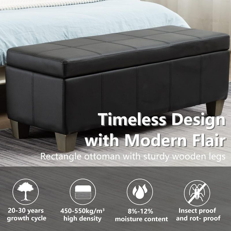 Photo 2 of UDAX Black Faux Leather Ottoman with Storage, Rectangular Extra Long Storage Bench for Bedroom and Living Room
