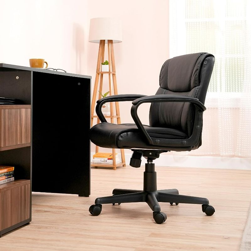 Photo 1 of Black Padded Office Desk Chair with Armrests, Adjustable Height/Tilt, 360-Degree Swivel, 275 Pound Cap Black
