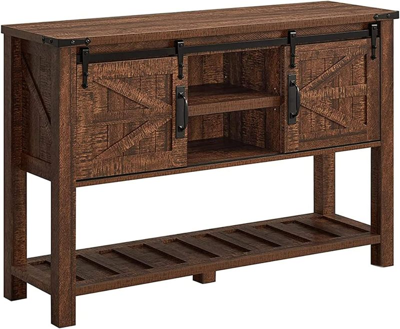 Photo 2 of OKD Farmhouse Console Entryway Table with Sliding Barn Doors, Rustic Entry Sofa Tables Buffet Sideboard for Hallway, Foyer, Couch, Entrance, Living Room, Dining, Kitchen, 46" Reclaimed Barnwood Color
