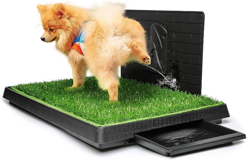 Photo 1 of Hompet Dog Grass Pad with Tray Large, Puppy Turf Potty Reusable Training Pads with Pee Baffle, Artificial Grass Patch for Indoor and Outdoor Use, Ideal for Small and Medium Dogs
