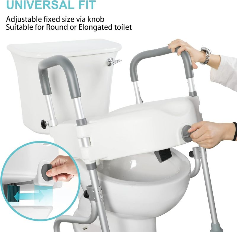Photo 2 of Raised Toilet Seat, Elevated Toilet Seat Riser with Handles Height Adjustable Legs for Elongated Standard Toilets 300 lbs Heavy Duty Bathroom Assist Safety Commode Frame White
