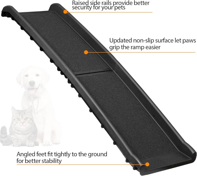 Photo 3 of Folding Dog Ramp for Cars Trucks SUVs Portable Pet Ramps for Large Dogs Non-Slip Stairs Step Ladder with Raised Siderails, Black
