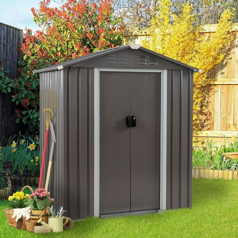 Photo 1 of Vongrasig 5 x 3 x 6 FT Outdoor Storage Shed Clearance with Lockable Door Metal Garden Shed Steel Anti-Corrosion Storage House Waterproof Tool Shed for Backyard Patio, Lawn and Garden (Gray) - WALL PANELS ONLY
