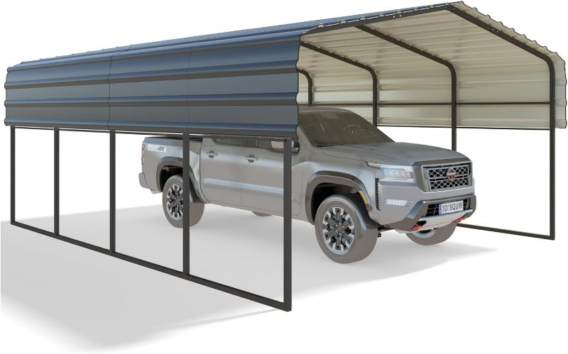 Photo 1 of HOMMOW 12'x20' Heavy Duty Carport, Multi-Purpose Car Shade Shelter with Galvanized Steel Roof, Upgraded Extra Large Metal Garage for Car, Boats and...-  BASE ONLY / NO PANELS
