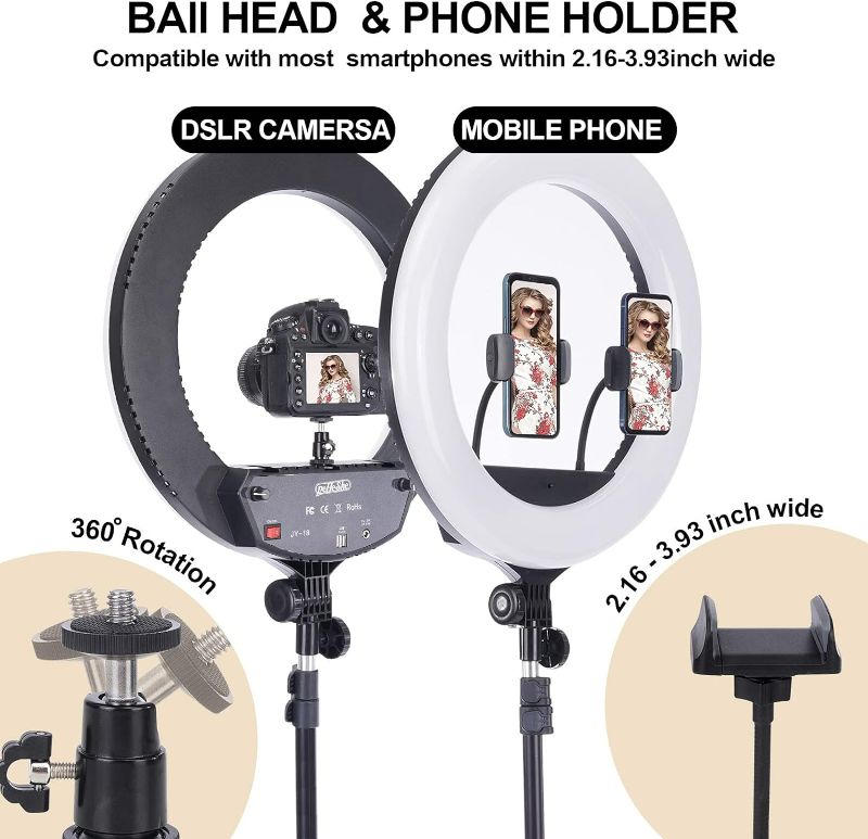 Photo 2 of PEHESHE 18 inch Selfie Ring Light with 63 inch Tripod with 3 Colors and 10 Brightness Levels for Make-up, Live Streaming, YouTube, Tiktok, vlog and Photography
