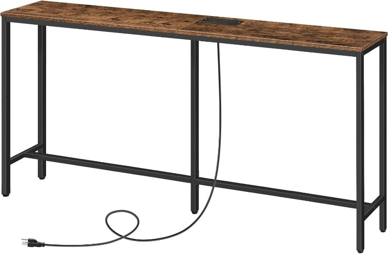 Photo 1 of ALLOSWELL Console Table with Power Outlet, 63" Narrow Sofa Industrial Entryway Behind Couch Table with USB Ports for Entryway, Hallway, Foyer, Living Room, Bedroom CTHR16E01
