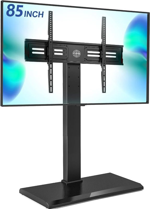 Photo 1 of FITUEYES Iron Base Universal Floor TV Stand with Swivel Mount Space Saving for 50-85 Inch LED LCD OLED Plasma Flat Panel or Curved Screen TVs Height Adjustable Wire Management (Black)
