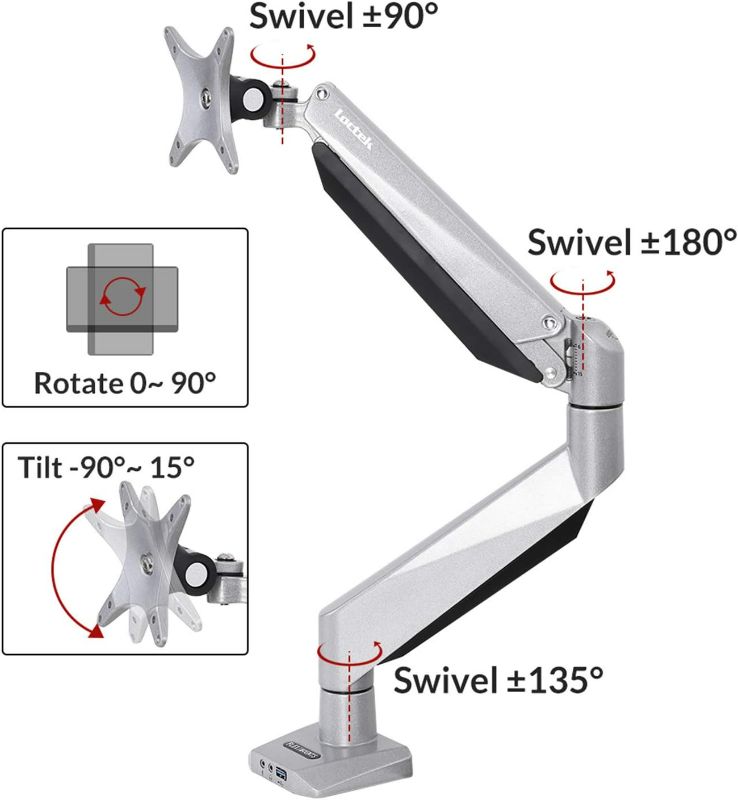 Photo 3 of Loctek Monitor Mount Heavy Duty Gas Spring Swing Monitor Arm Desk Mount Stand Fit 10-34 inches Monitor 13.2-33 lbs Weight Capacity
