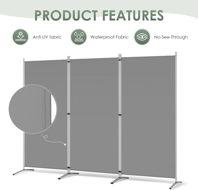Photo 2 of JAXSUNNY -  3 Panel Room Divider, 6 Ft Tall Folding Privacy Screen Freestanding Room Partition Wall Dividers, 102''W x 20''D x 71''H, Grey

