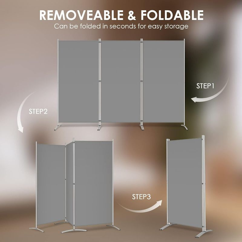 Photo 3 of JAXSUNNY -  3 Panel Room Divider, 6 Ft Tall Folding Privacy Screen Freestanding Room Partition Wall Dividers, 102''W x 20''D x 71''H, Grey
