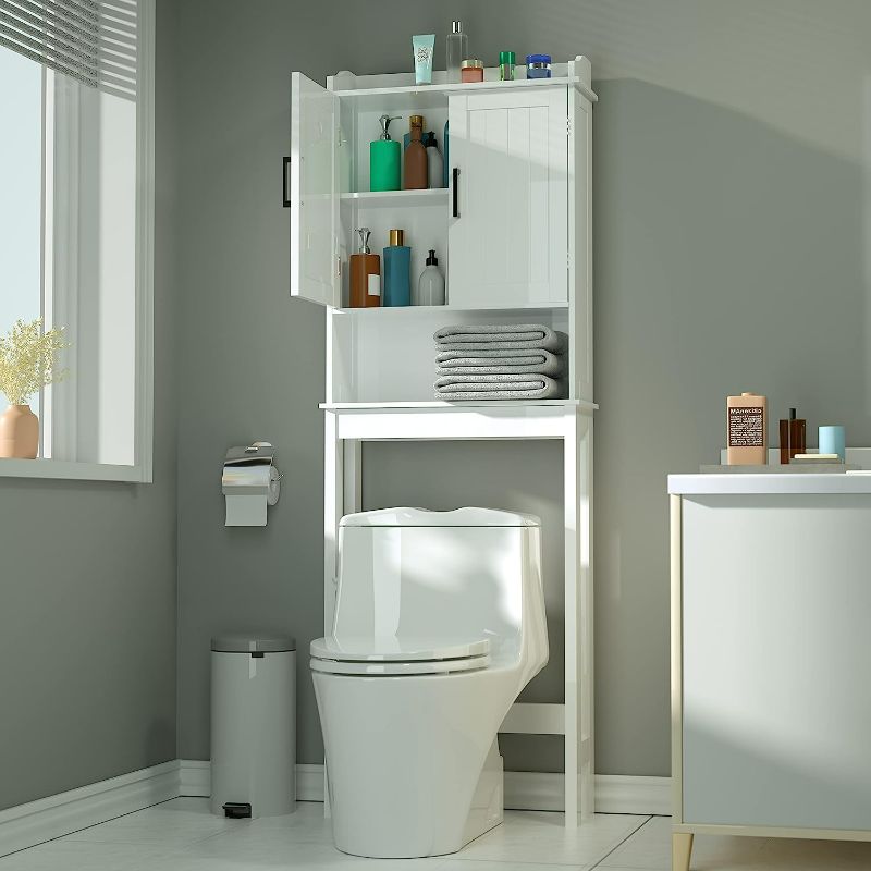 Photo 3 of VEIKOUS Over The Toilet Storage Organizer and Small Freestanding Cabinet W/Adjustable Shelf & Storage Rack, Bathroom Space Saver, White
