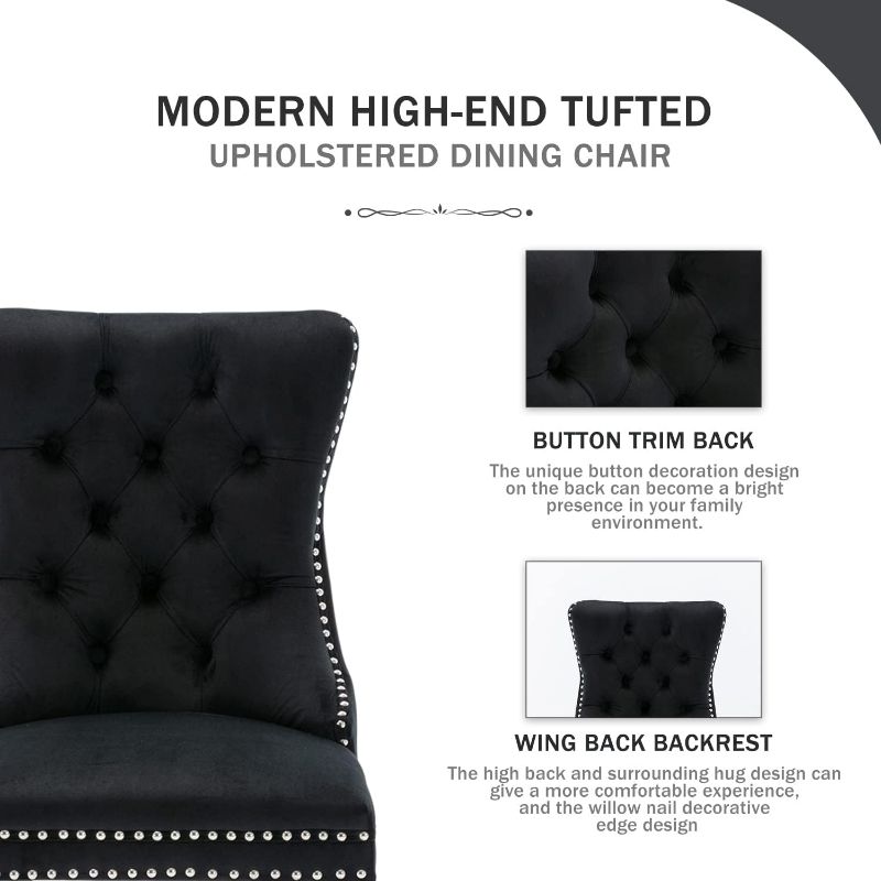 Photo 1 of Rhomtree Black Velvet Fabric Dining Chairs with Armrest Luxury Tufted Back with Nailed Trim and Back Ring Pull Home Kitchen Dining Room Chairs With Armrest Side Chairs...
