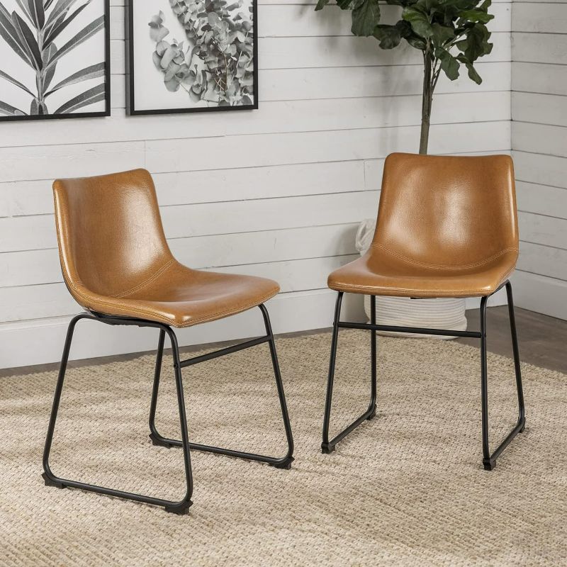 Photo 1 of LEMBERI Faux Leather Dining Chairs Set of 2, 18 Inch Kitchen & Dining Room Chairs,Mid Century Modern Dining Chairs with Backrest and Metal Legs, Comfortable Upholstered Seat Chairs
