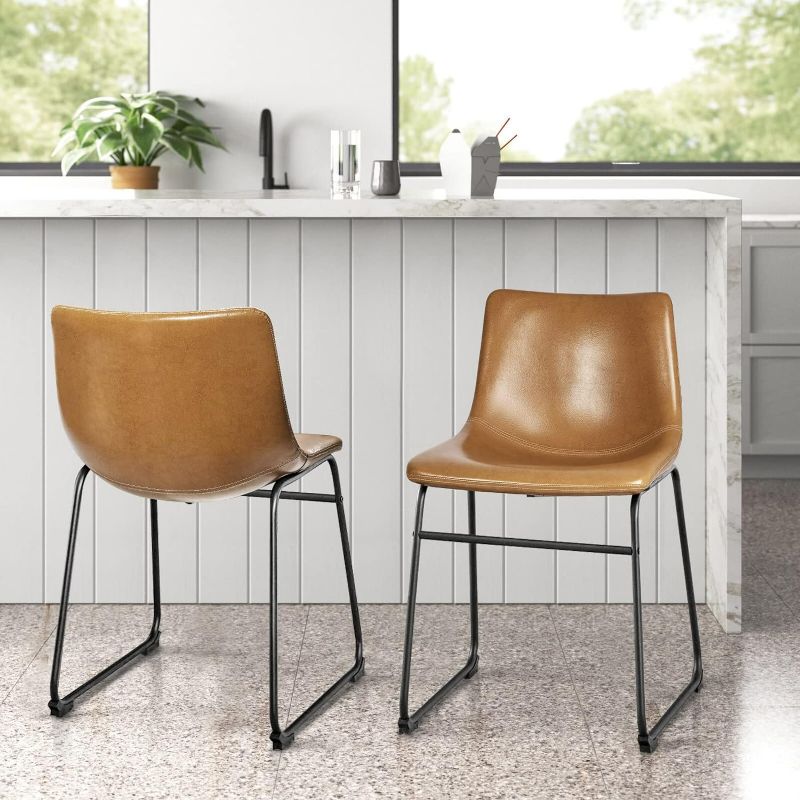 Photo 3 of LEMBERI Faux Leather Dining Chairs Set of 2, 18 Inch Kitchen & Dining Room Chairs,Mid Century Modern Dining Chairs with Backrest and Metal Legs, Comfortable Upholstered Seat Chairs
