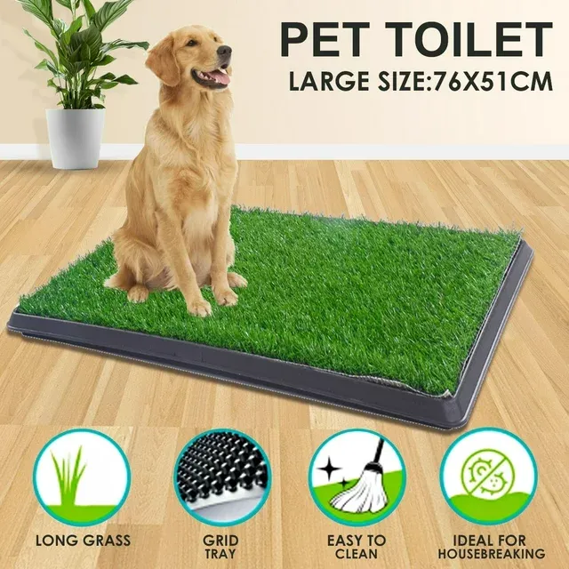 Photo 3 of Dog Grass Pad with Tray Small Dog Litter Box Indoor Loo Artificial Grass Porch Portable Potty Tray for Dogs Reusable Washable Pee Pad and Artificial Grass for Replacement for Puppy Training (20”×16”)
