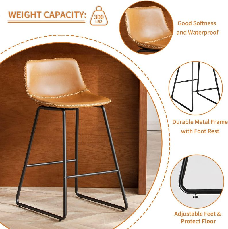 Photo 3 of HeuGah Counter Height Bar Stools Set of 2, Counter Stools with Backs, Modern Bar Stools for Kitchen Island, Bar Stools 26 Inch Seat Height (Whiskey Brown, 2 pcs 26'' Counter Height barstools)
