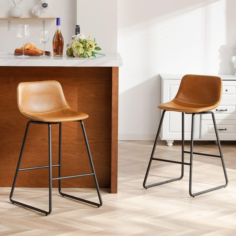 Photo 1 of HeuGah Counter Height Bar Stools Set of 2, Counter Stools with Backs, Modern Bar Stools for Kitchen Island, Bar Stools 26 Inch Seat Height (Whiskey Brown, 2 pcs 26'' Counter Height barstools)
