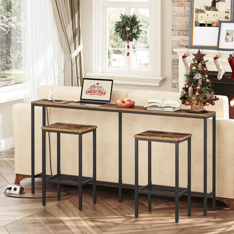 Photo 3 of ALLOSWELL Console Table with Power Outlet, 63" Narrow Sofa Industrial Entryway Behind Couch Table with USB Ports for Entryway, Hallway, Foyer, Living Room, Bedroom CTHR16E01
