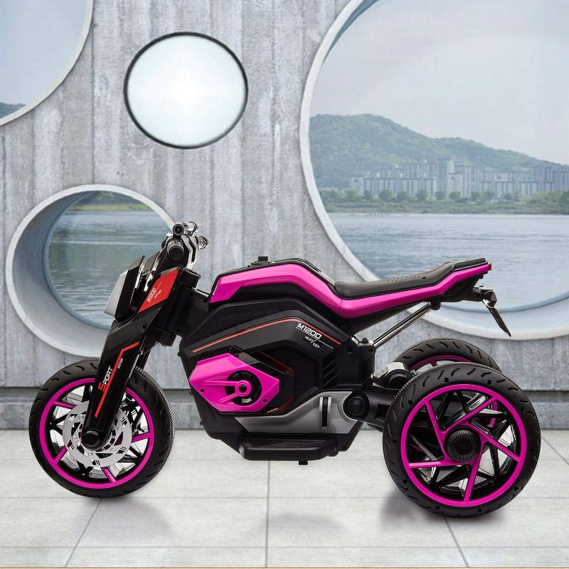 Photo 2 of Tobbi 12V Kids Ride On Motorcycle Toys 3 Wheels Electric Trike Motorcycle for Boys and Girls in Rose Red
