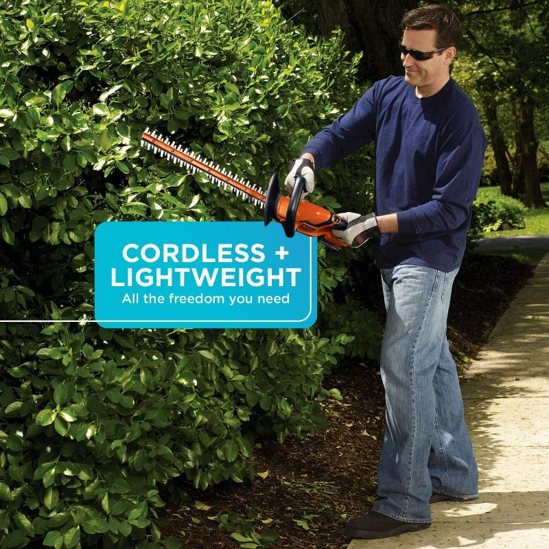 Photo 3 of BLACK+DECKER 20V MAX Cordless Hedge Trimmer, 22-Inch, Tool Only (LHT2220B)
