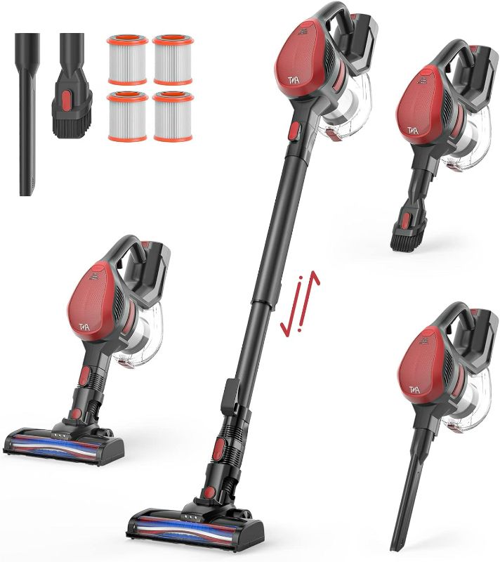 Photo 1 of TMA Cordless Stick Vacuum Cleaner,6-in-1 Lightweight with Detachable Battery,Powerful Suction Wireless Handheld with 1.3L Dust Cup,4 HEPA Filter&LED Brush for Hard Floor Pet Hair T121
