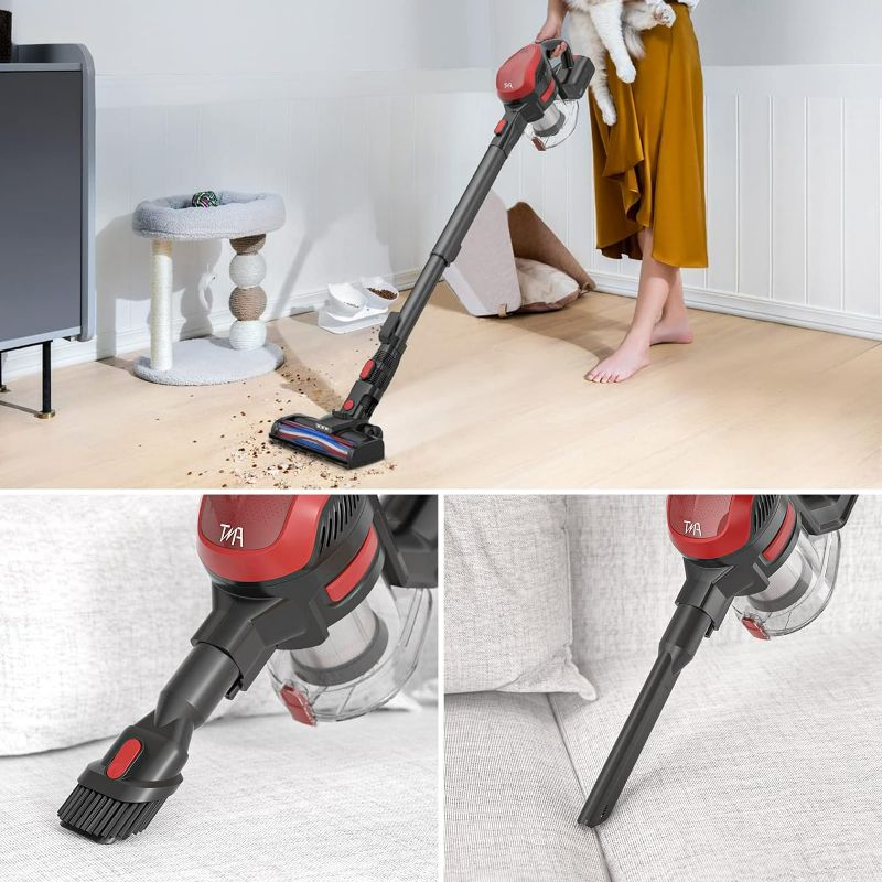 Photo 4 of TMA Cordless Stick Vacuum Cleaner,6-in-1 Lightweight with Detachable Battery,Powerful Suction Wireless Handheld with 1.3L Dust Cup,4 HEPA Filter&LED Brush for Hard Floor Pet Hair T121
