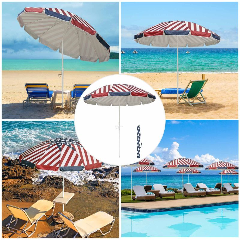 Photo 2 of LAGarden 8 Ft Outdoor Beach Umbrella US Flag UV Protection Sunshade Tilt Sand Anchor Pool Backyard Camping Trip Parasol
