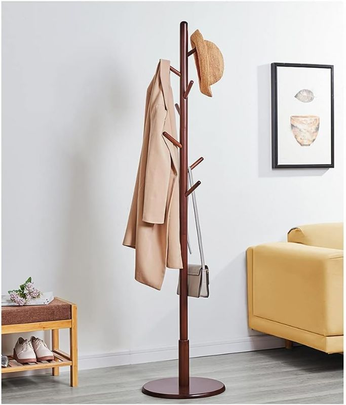 Photo 1 of Standing Coat Rack Stand Hat Rack Wooden Coat Rack Free Standing Coat Tree with  hooks Stable Round Base Modern Coat Jackets Hanger for Bedroom Hallway Entryway Coat Rack Stand ( Color : Brown )