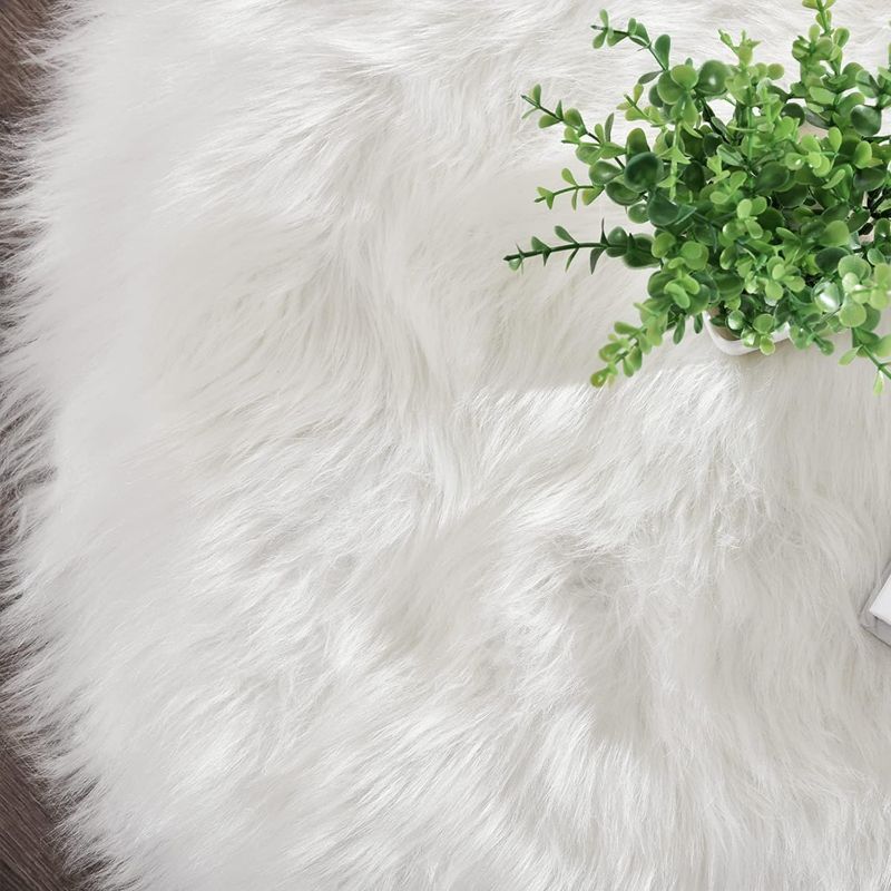 Photo 2 of Latepis Sheepskin Rug 4x6, Faux Fur Sheepskin Rug for Living Room, Fluffy Washable Rug for Bedroom, Playroom, Luxury Room Decor, White Fur Rug, Rectangle
