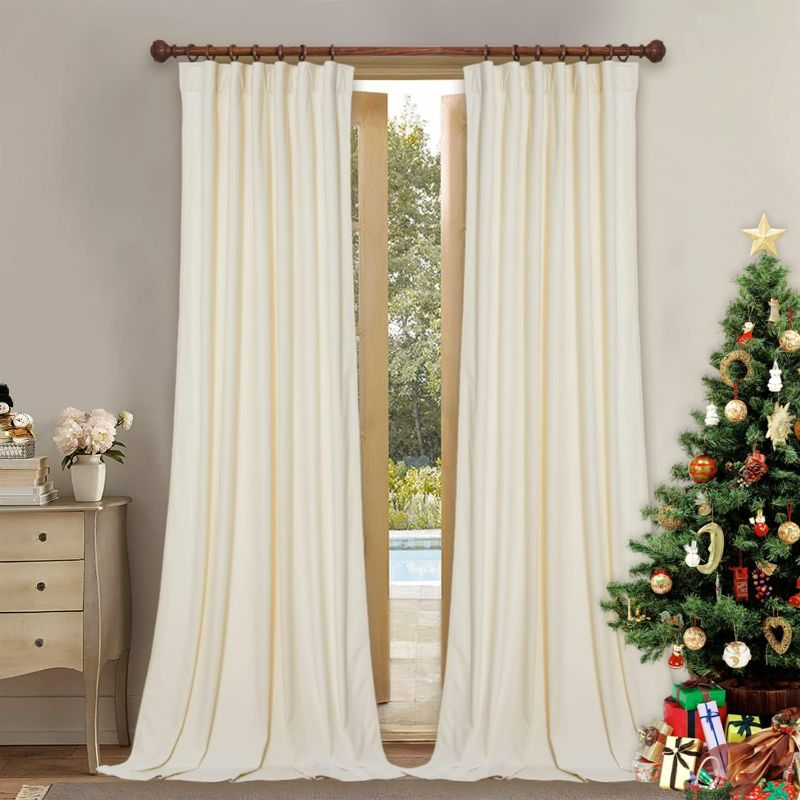 Photo 1 of StangH Ivory White Bedroom Curtains - Super Soft Velvet Texture Window Drapes for Sliding Glass Door, High Ceiling Tall Privacy Curtain Panels for Living Room/Church,