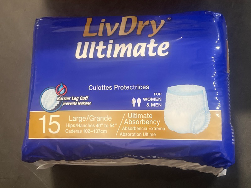 Photo 3 of LivDry Large Ultimate Adult Pull Ups for Women and Men, Incontinence Underwear, High Absorbency, L, 15-Pack
