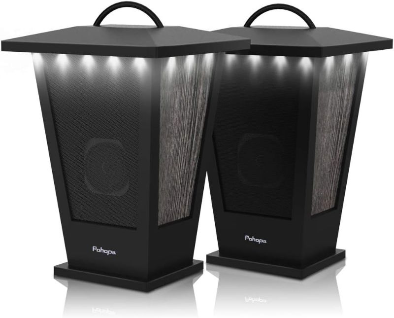 Photo 1 of pohopa Bluetooth Speakers Waterproof, 2 Packs True Wireless Stereo Sound 20W Speakers Dual Pairing Lantern Indoor Outdoor Speakers with 20 Piece LED Lights, Rich Bass, Pinao Black
