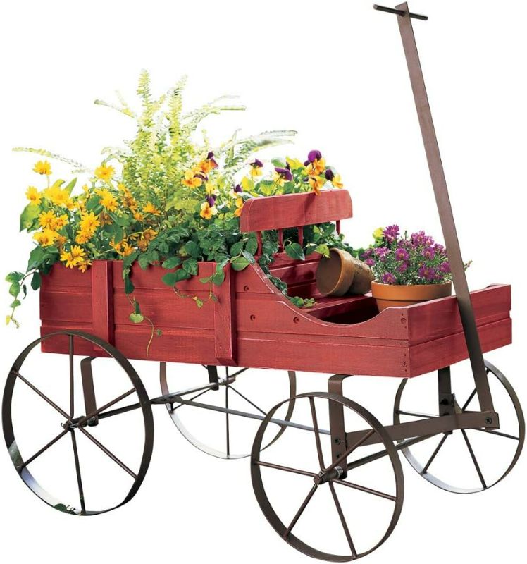 Photo 1 of Collections Etc Amish Wagon Decorative Indoor/Outdoor Garden Backyard Planter, Red
