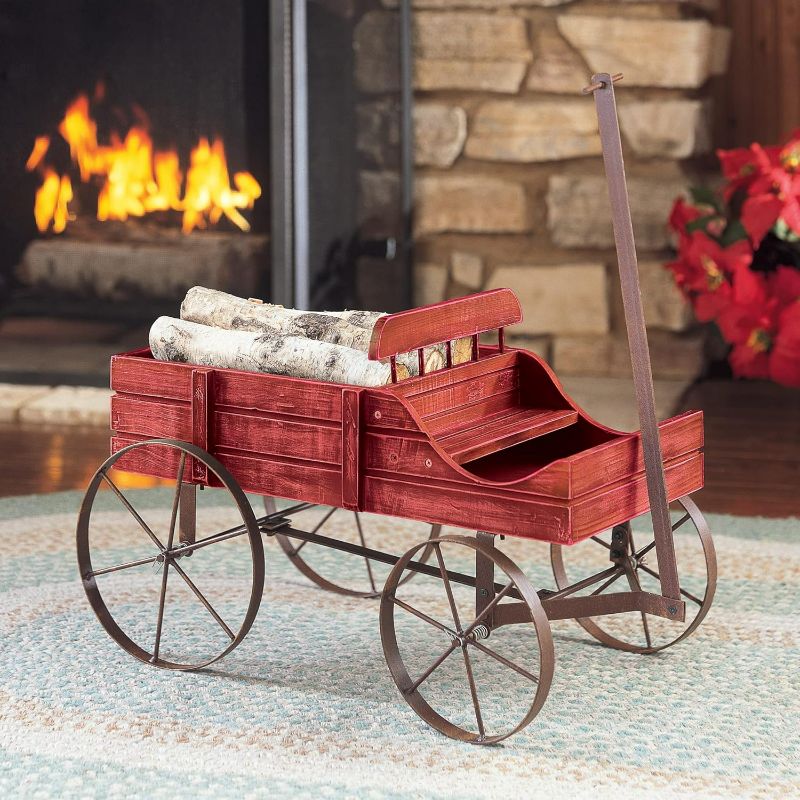 Photo 2 of Collections Etc Amish Wagon Decorative Indoor/Outdoor Garden Backyard Planter, Red
