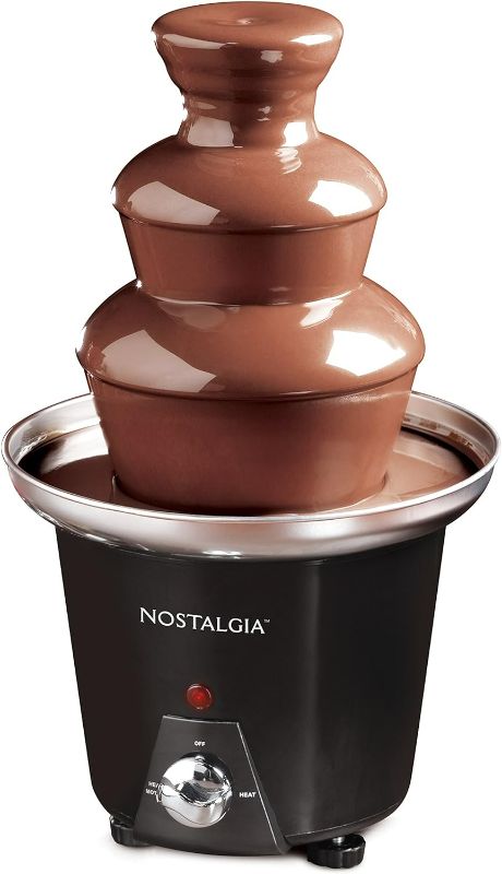 Photo 1 of Leaking !!!!!! Minor Damage Nostalgia 3 Tier Electric Chocolate Fondue Fountain Machine for Parties - Melts Cheese, Queso, Candy, and Liqueur - Dip Strawberries, Apple Wedges, Vegetables, and More - 24-Ounce - Black, Small
