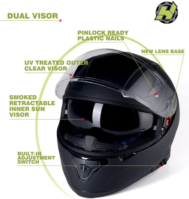 Photo 2 of DOT Approved HAX Full Face Motorcycle Helmet with Dual Rear Wing and Pinlock Ready - Lightweight and Durable Motorbike Street Bike Helmet for Adults
