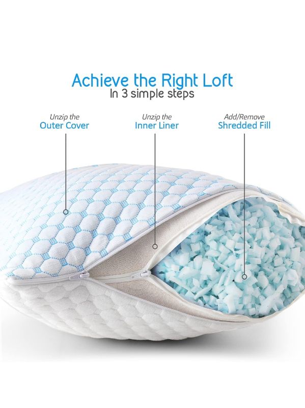 Photo 2 of Nestl Coolest Pillow Heat and Moisture Reducing Ice Silk and Gel Infused Memory Foam Pillow. Adjustable, Washable, Breathable 1 Pack