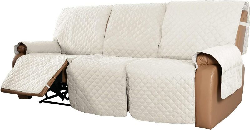 Photo 1 of GAMUKAI Waterproof Recliner Sofa Couch Covers for 3 Seat, Non Slip Reclining Sofa Cover with Elastic Straps, Furniture Protector for Dogs, Pets (White, Large)
