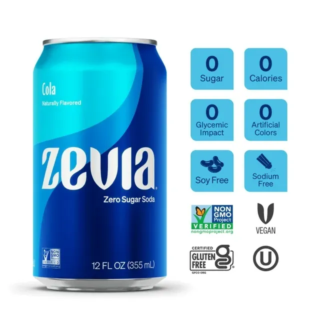 Photo 3 of Zevia Zero Sugar, 0 Calorie Cola Soda Pop, 12 fl oz, 24 Pack of Cans
