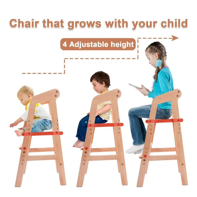 Photo 2 of YOLEO High Chair Wooden for Toddlers Junior Childs, Sturdy Durable Dining Feeding Chair with Steps Grows with Child, Max 60kg (Natural Color)
